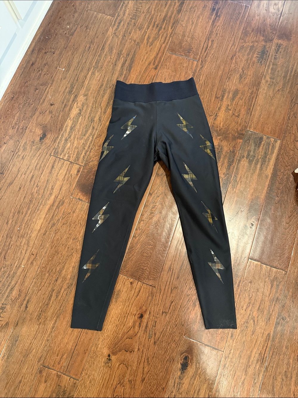 ultracor Black Leggings with Gold Lightning Print
